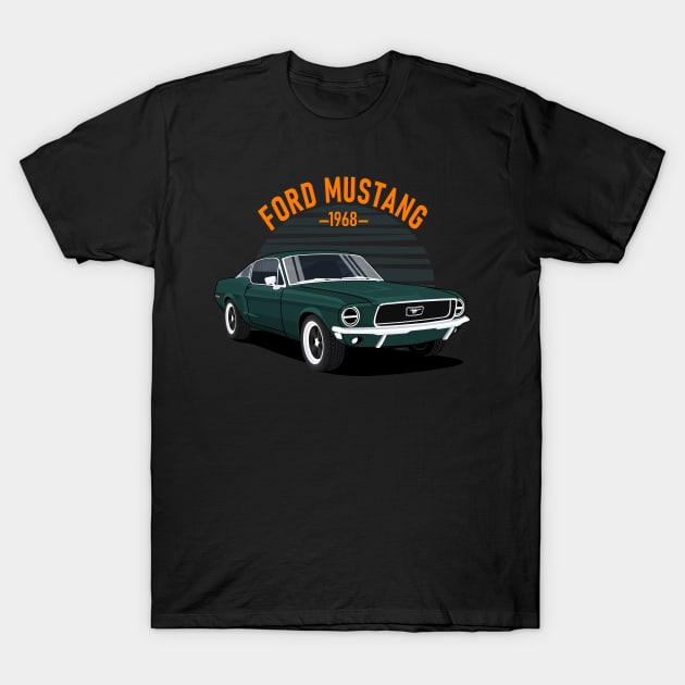 Classic Car  Mustang 1968 Dark Green T-Shirt by masjestudio